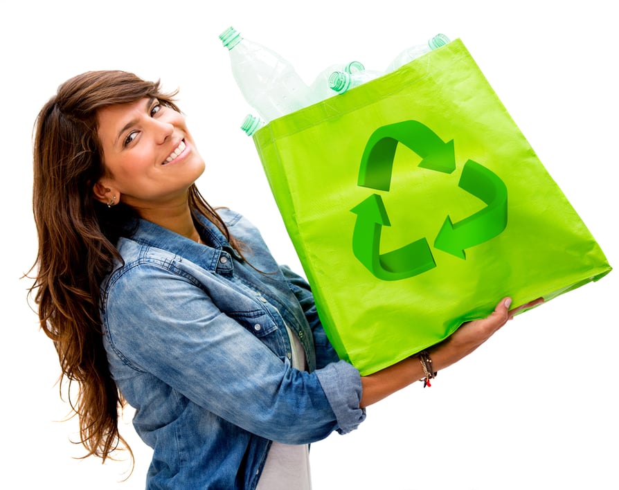 Woman with an ecological bag - isolated over a white background-1